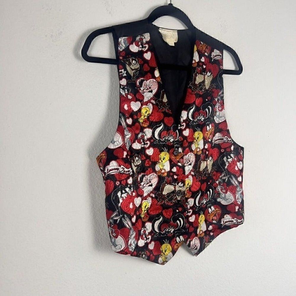Looney Tunes Vintage 1994 Vest Valentines Red & Black Hearts Top Unisex One Size - Picture 10 of 11